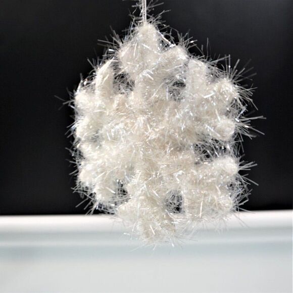 Frosted Snowflake And Snowball Feathered Tinsel Glittery Christmas Ornaments - Picture 6 of 7